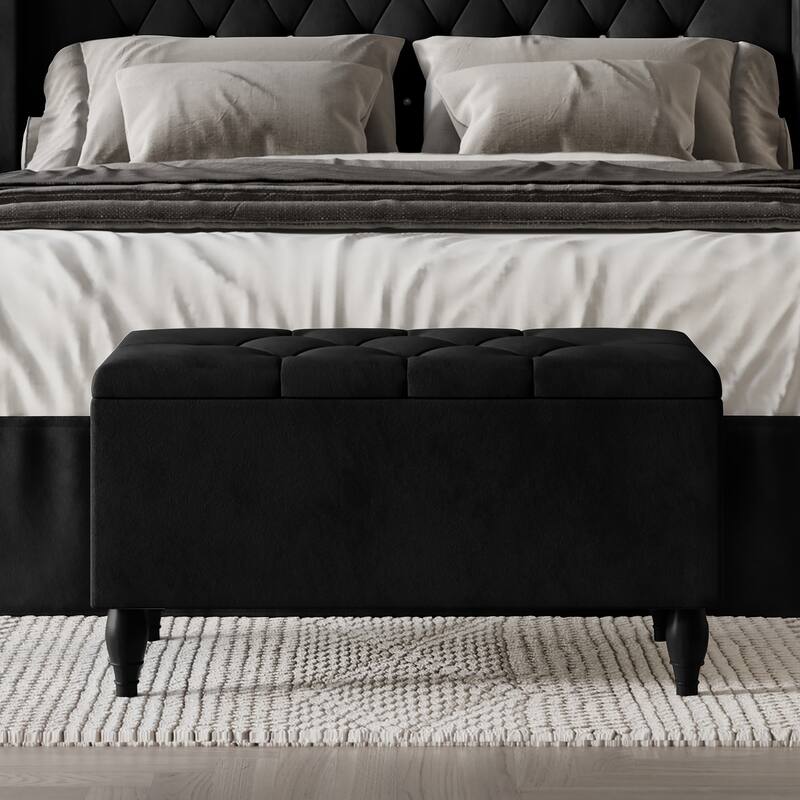 CraftPorch 2 Piece Bedroom Bench Set Velvet Wingback Upholstered Bed