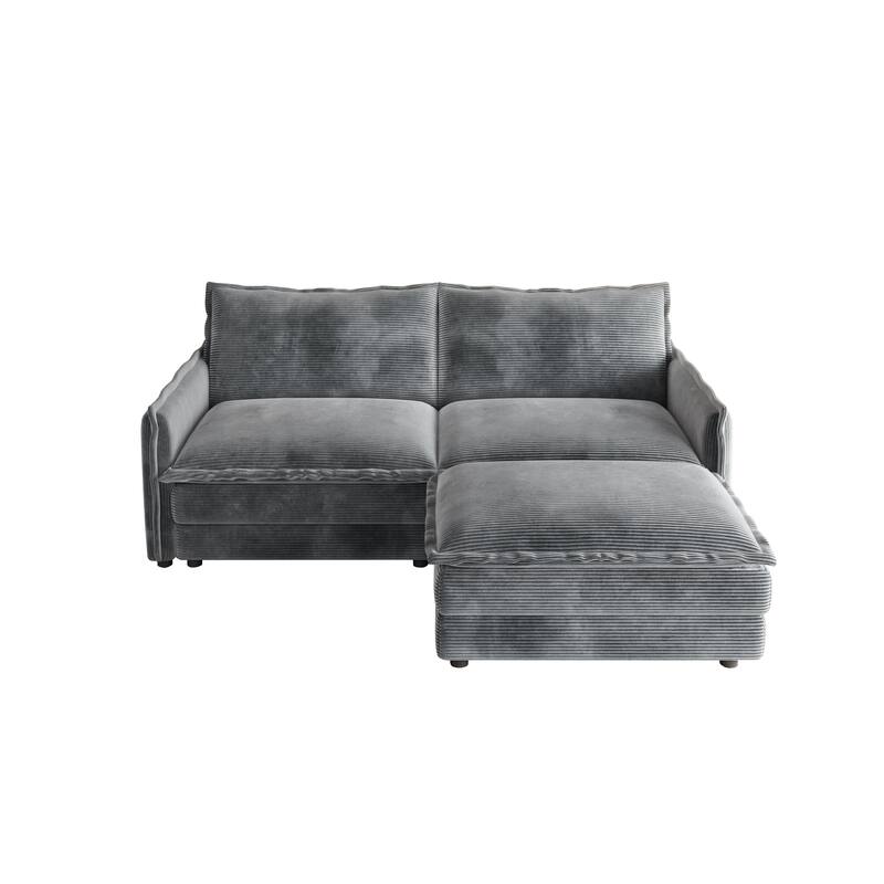 Deep Seating L-shaped Sectional Sofa with Chaise Lounge Modular Sofa Corduroy Upholstered Loveseat with Ottoman and Pillows