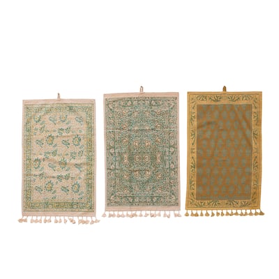 Cotton Printed Tea Towels with Patterns and Tassels - 18.0"L x 28.0"W x 0.3"H