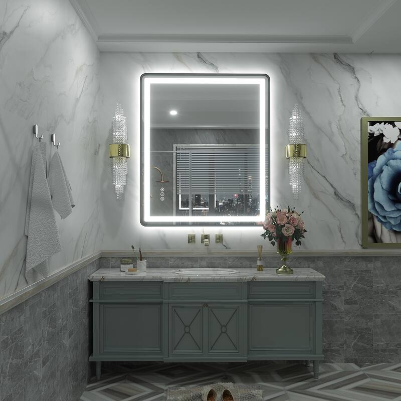 UL Certified Black Metal Framed LED Front Light and Backlit Anti-Fog Wall Bathroom/ Vanity Mirror