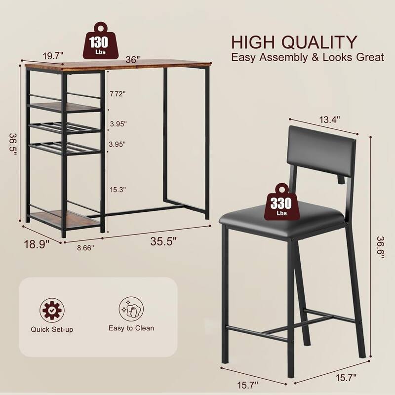 Dining Table Set for 2, with 4-Tier Shelves