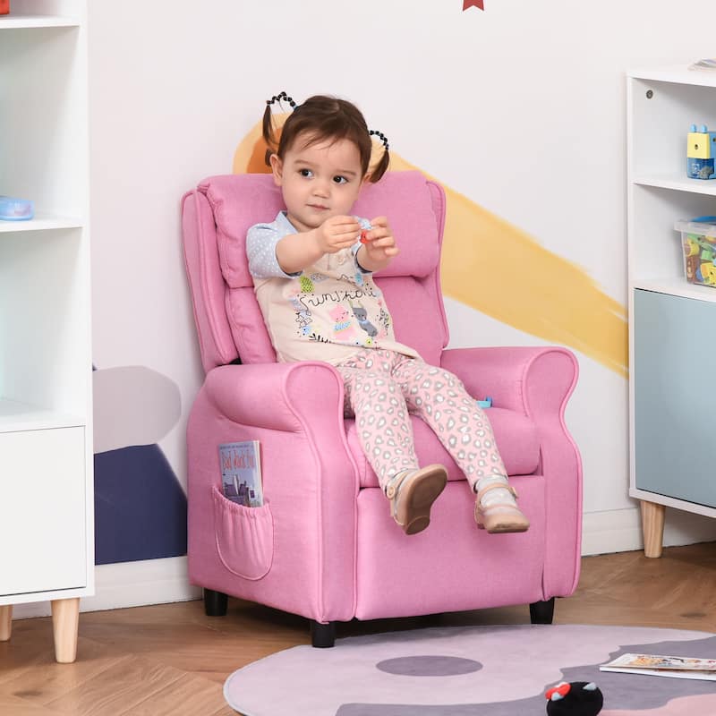 Pink Kids Children Upholstered Manual Recliner for 3-5 Years with Footrest and 2 Side Pockets - Pink