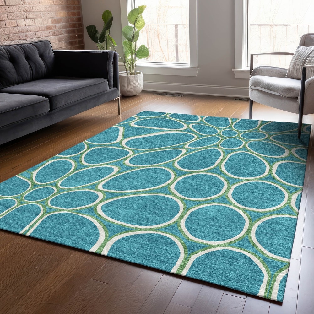 Machine Washable Indoor/ Outdoor Modern Bubbles Chantille Rug