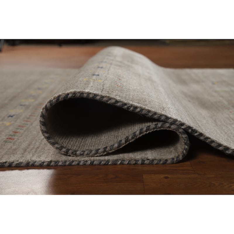 Hand Knotted Oriental 100% Wool Carpet Tribal Animal Pictorial Greys & Charcoal Gabbeh Area Rug - 7' 9'' X 5' 0''