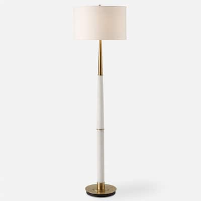 Tapered Marble Floor Lamp with Drum Shade - 61" - Antique Brass Finish
