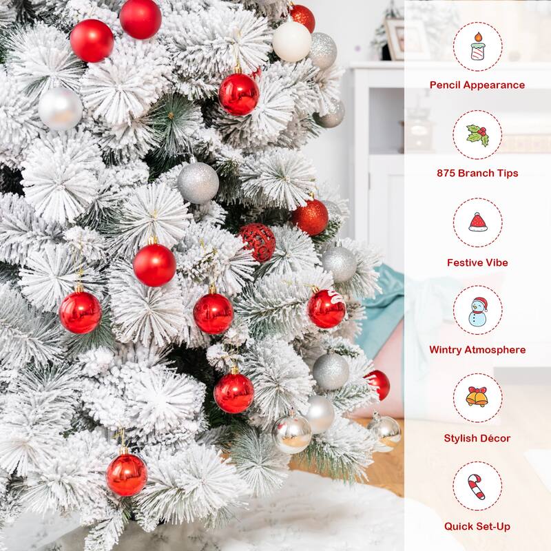 Gymax 5/6/7 FT Artificial Hinged Christmas Tree Snow-Flocked Xmas Tree - See Details