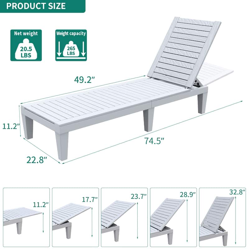 Outdoor Chaise Lounge Chairs (Set of 2) with Adjustable Backrest
