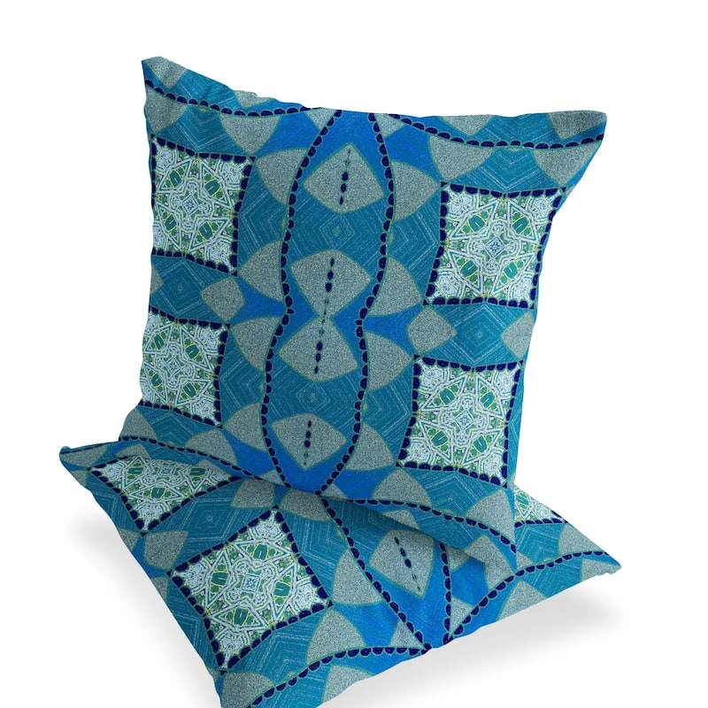 HomeRoots Set of Two 16" X 16" Blue and Green Blown Seam Eclectic Indoor Outdoor Throw Pillow - 16.00' X '16.00' X '5.00
