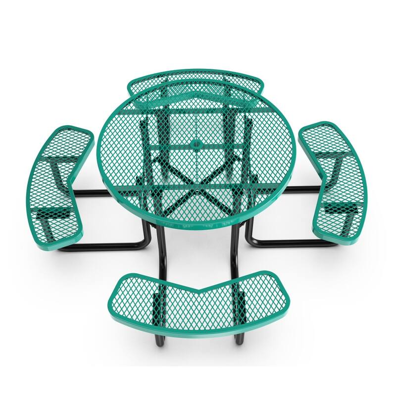 Commercial Grade Expanded Mesh Metal Outdoor Picnic Table with Anchors - 82.5"D x 82.5"W x 29"H