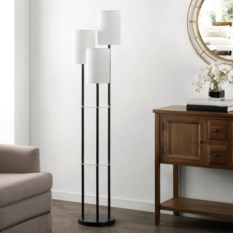 SAFAVIEH Lighting Soren 63-inch 2-shelf 3-light LED Floor Lamp - 14" W x 14" L x 62.5" H