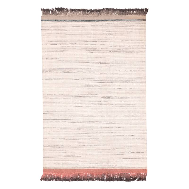 ECARPETGALLERY Hand Loomed Kashkuli Gabbeh Ivory Viscose Rug - 5'3 x 7'10