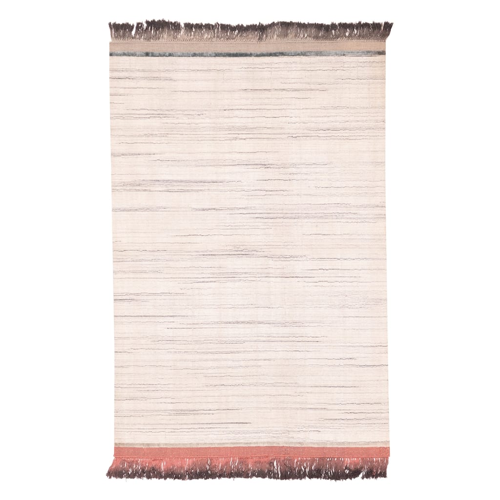 ECARPETGALLERY Hand Loomed Kashkuli Gabbeh Ivory Viscose Rug - 5'3 x 7'10