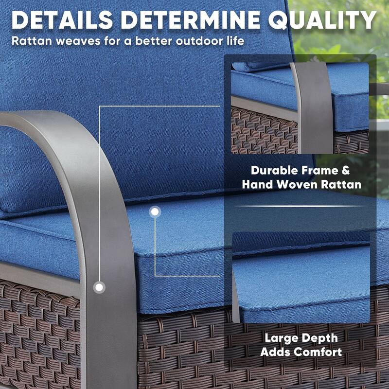 Pocassy Outdoor Furniture Sofa Patio Chairs with Ottoman