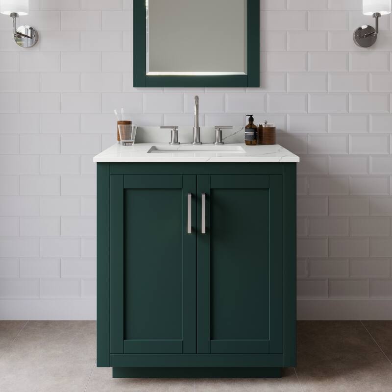 Wyndham Collection WCF292930S-QTZ-US3MXX Miranda 30" Free Standing - Green / Giotto Quartz Top / Brushed Nickel