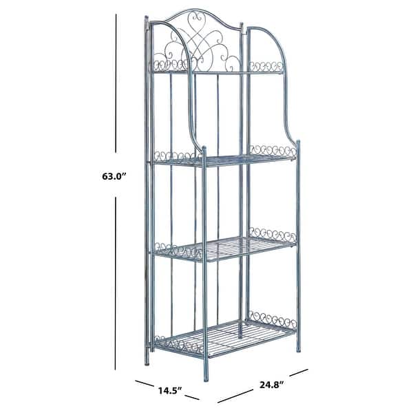 dimension image slide 1 of 5, SAFAVIEH Amaris Victorian Wrought Iron 4-Tier Outdoor Bakers Rack. - 25" W x 15" D x 63" H