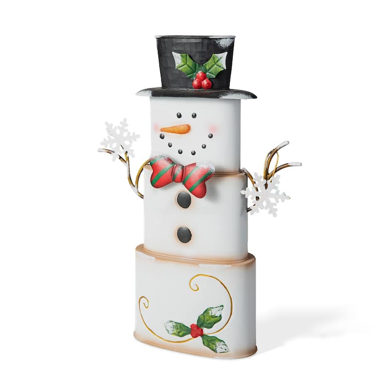 Glitzhome 17"H Metal Stacked Box Snowman Table Decor