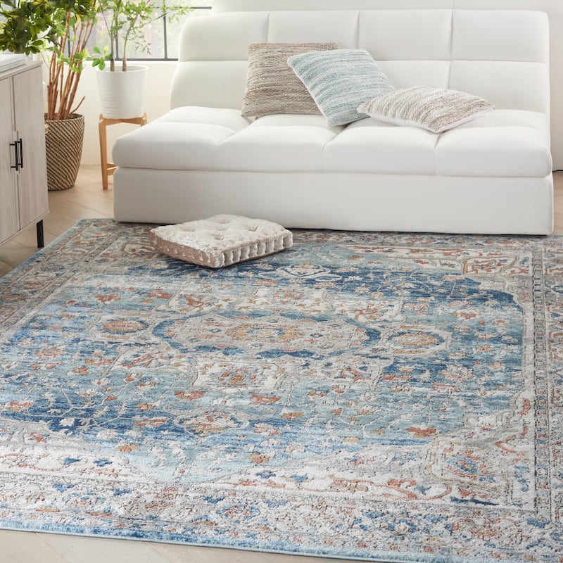 Nourison Concerto Vintage Blue Distressed Medallion Area Rug - 7'10" x 9'10" - Ivory Blue