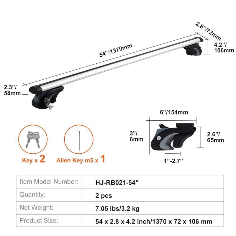 Universal Roof Rack Cross Bars, Aluminum Roof Rack Crossbars, for SUVs, Sedans, and Vans