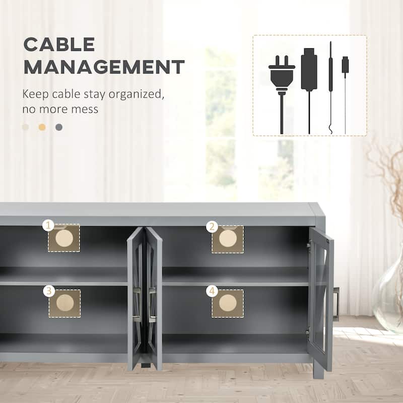 Modern Black TV Cabinet with Wave Pattern Rounded Corners Tempered Glass LED Lighting - 51.25" W x 13.75" D x 23.5" H