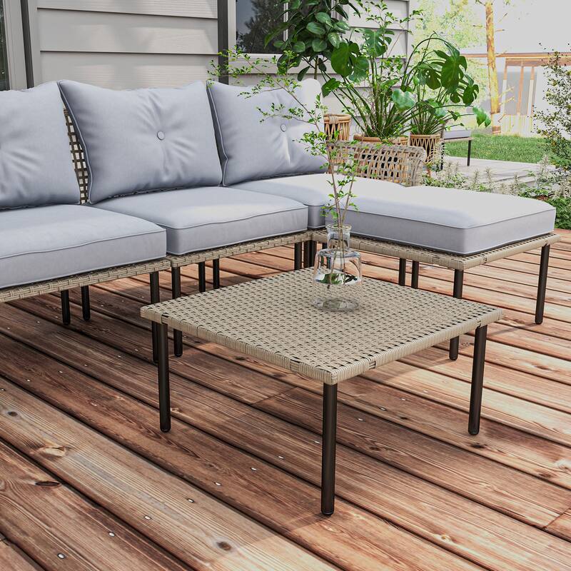 Outsunny 5 Piece Patio Furniture Set, Outdoor Conversation Set with L-Shaped Sofa, Cushions, for Backyard, Lawn and Pool