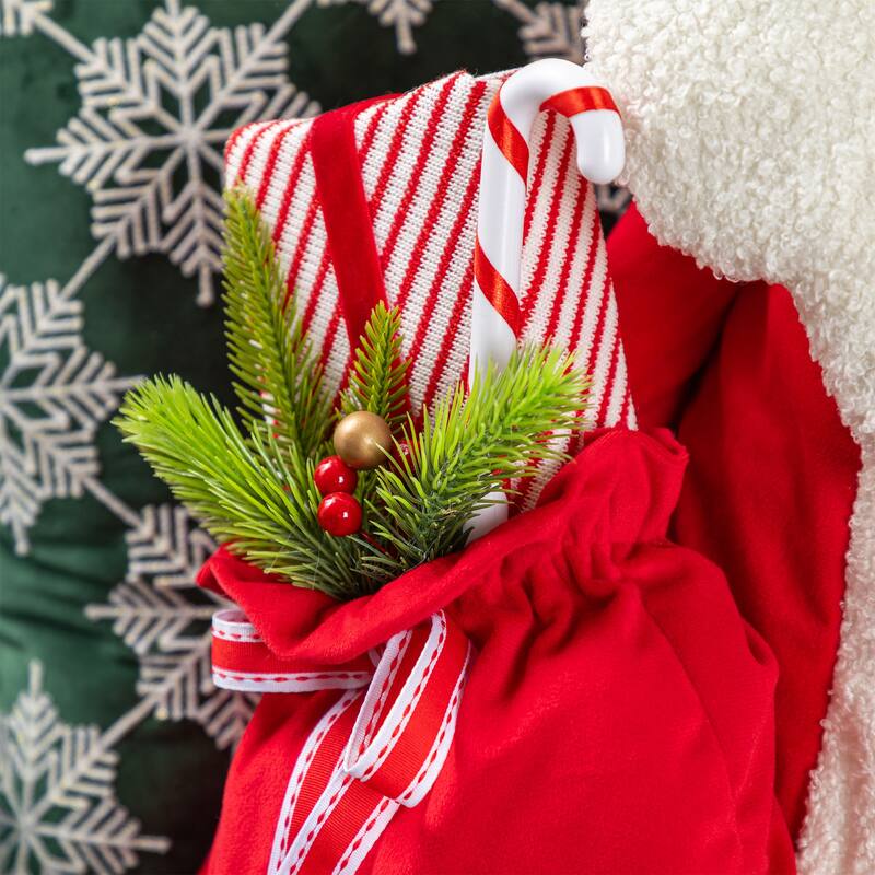 Glitzhome 60"H Christmas Oversized Fabric Santa Snowman Nutcracker With Dangle Legs