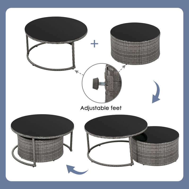 9 Piece Half-Moon Outdoor Sofa Set, All-Weather Rattan Conversation Furniture Set, Round Sofa Set with Coffee Table