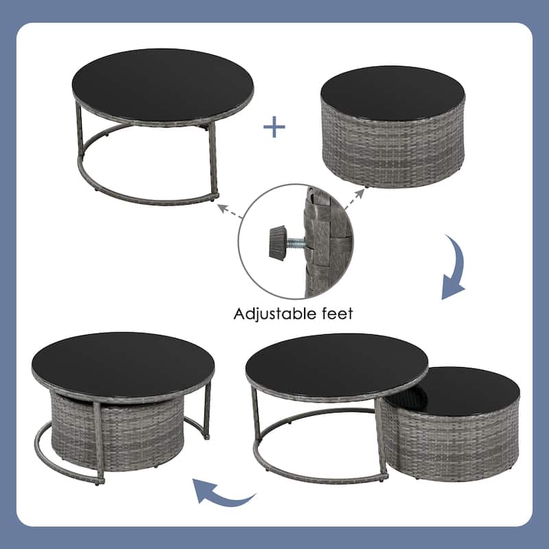 9-Pieces Outdoor Patio Rattan Furniture Set Sectional Conversation