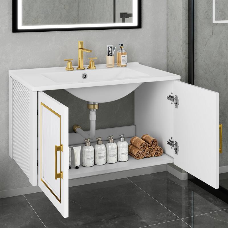 30" Bathroom Vanity with Ceramic Sink & Cabinet