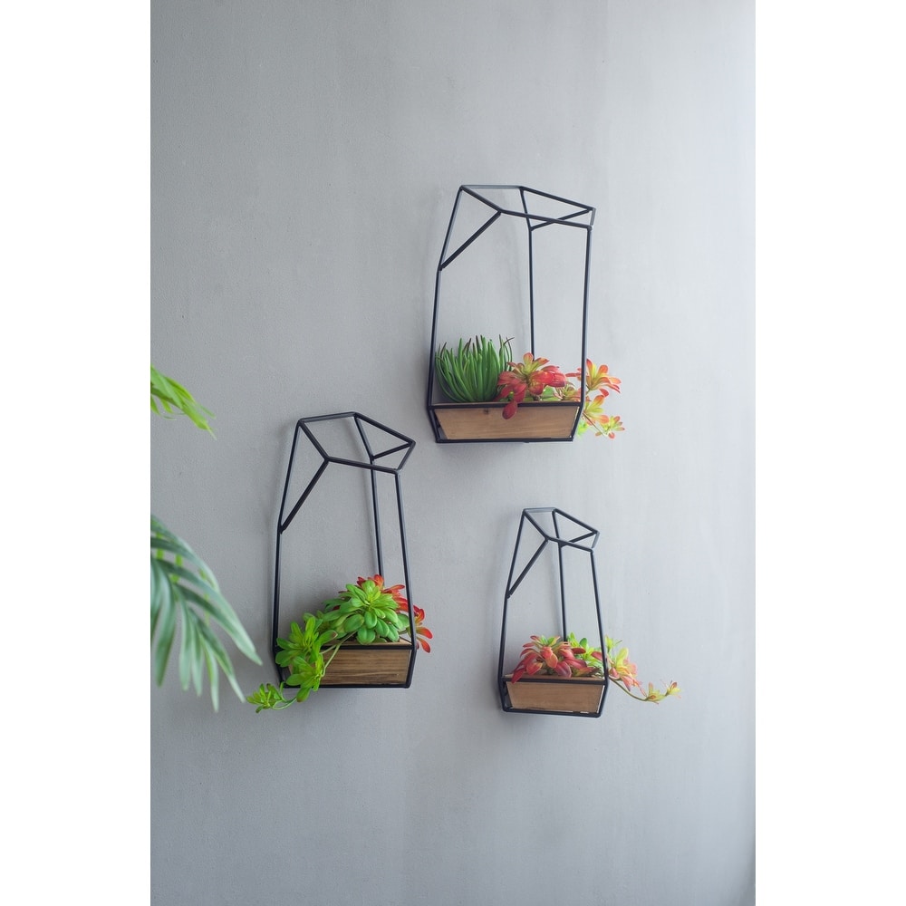 Set of 3 Felix Wall Planter, L:10x10x16.5" M:8.5x8.5x15.5" S:7x7x13.5"