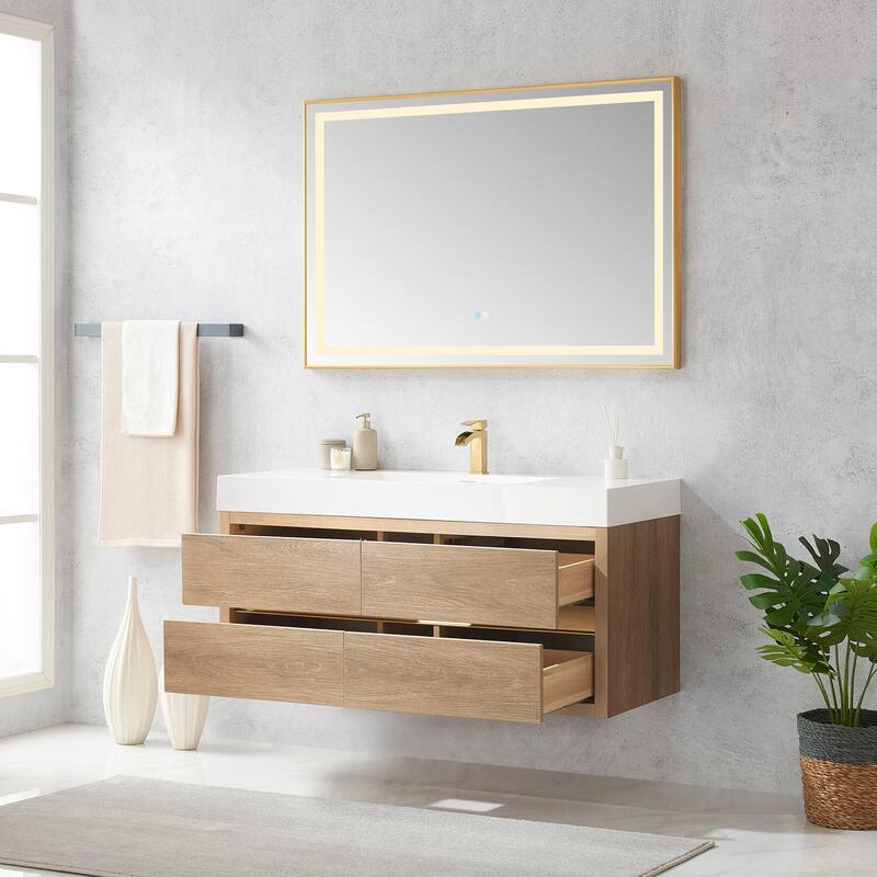 Palencia 48" Single Floating Vanity with White Sink Top and Mirror - 48in.