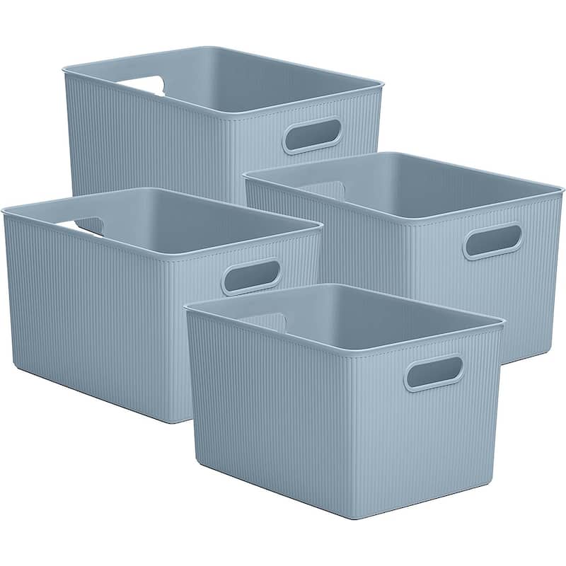 Superio Plastic Bin Set of 4 - 15"W x 9"H x 11.5"D - Stone Blue