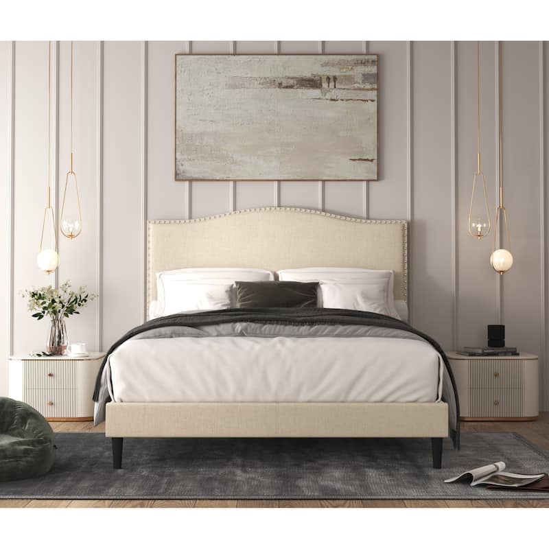 Manuel Upholstered Platform Bed - Beige - Full