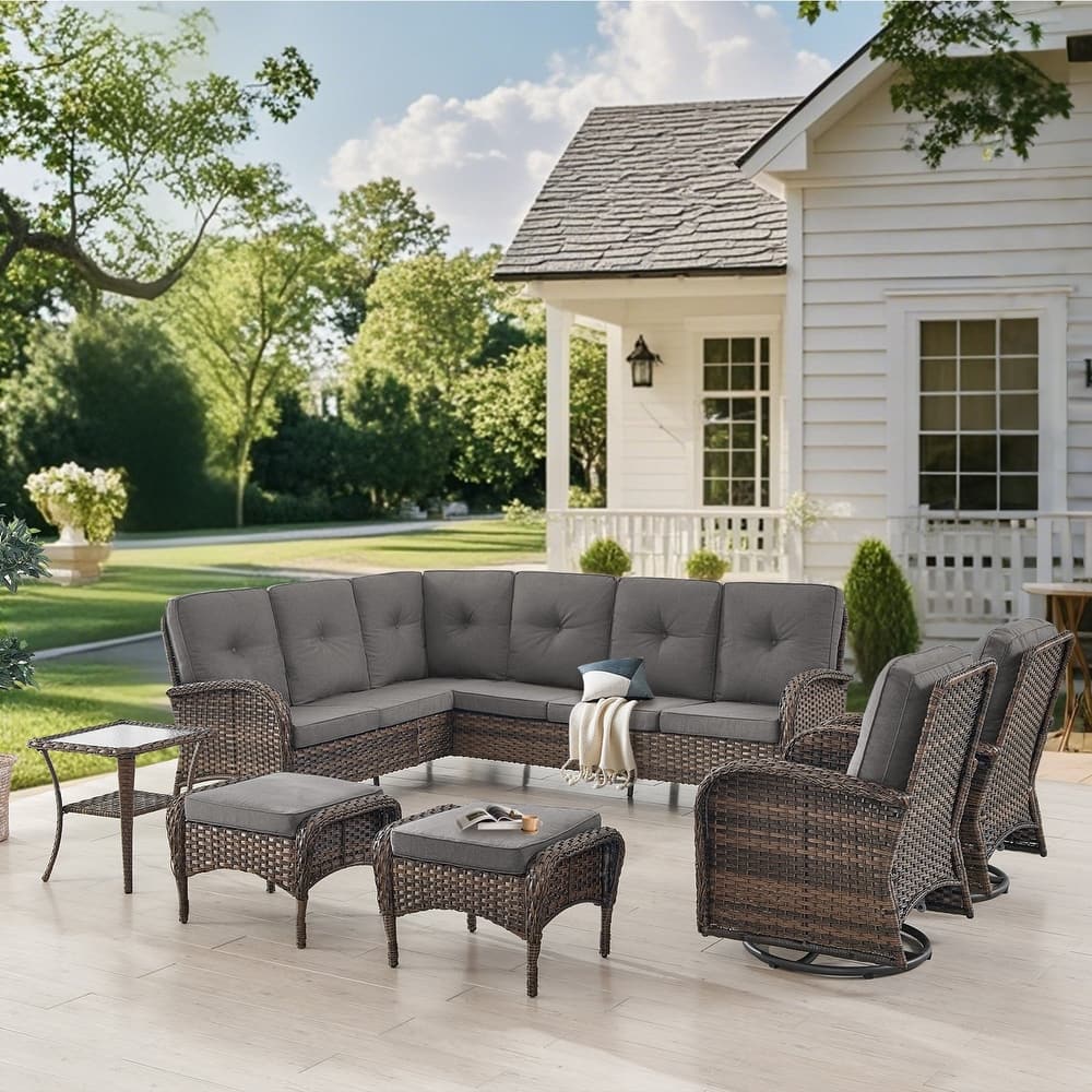 Gymojoy L-Shaped Outdoor Sectional Sofa Set with Swivel Chairs, Perfect for Patios