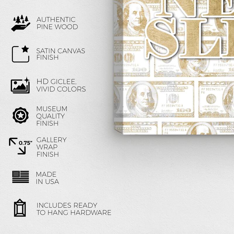 Hatcher and Ethan Prints 'Money Never Sleeps Gold' Typography and Quotes Gold Wall Art Canvas Print