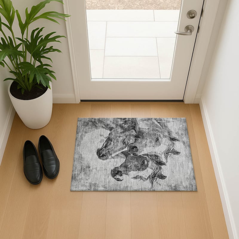 Premium Washable Super Soft Majestic Horses Mayfield Rug - Gray - 1'8" x 2'6"