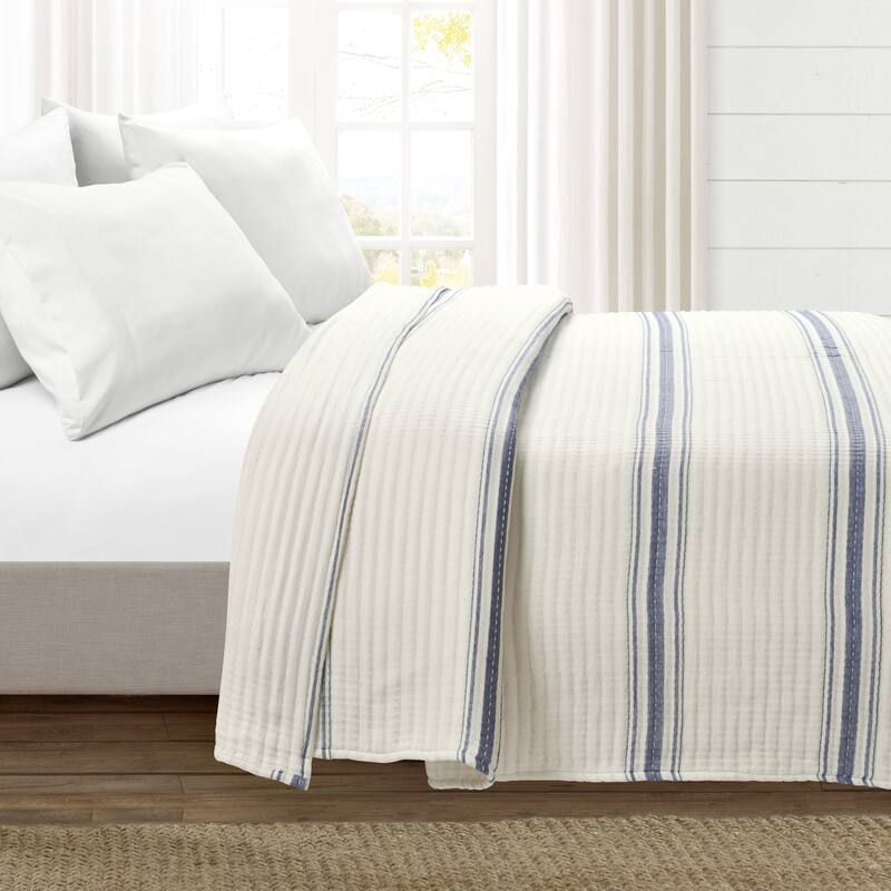 Lush Decor Farmhouse Stripe Kantha Pick Stitch Yarn Dyed Cotton Woven Quilt/Coverlet