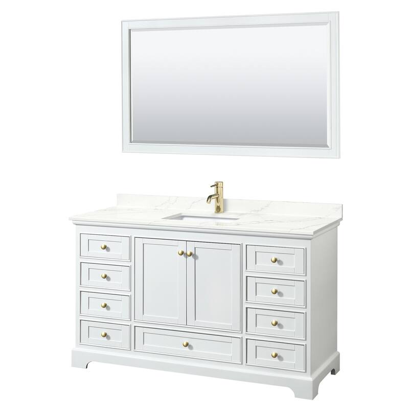 Wyndham Collection WCS202060S-QTZ-UNSM58 Deborah 60" Free Standing - White / Giotto Quartz Top / Brushed Gold Hardware