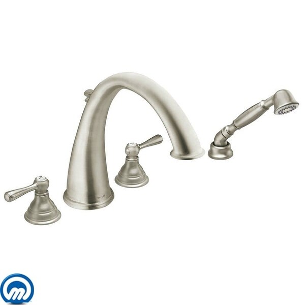 Moen T922 Chrome Deck Mounted Roman Tub Faucet Trim with Personal Hand Shower and Built-In Diverter from the Kingsley Collection