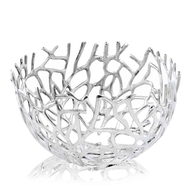 HomeRoots 14.5" x 14.5" x 8.5" Silver, Round, Twigs Bowl - 8.5 x 14.5 x 14.5