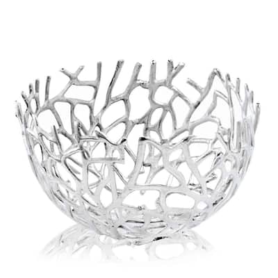 HomeRoots 14.5" x 14.5" x 8.5" Silver, Round, Twigs Bowl - 8.5 x 14.5 x 14.5