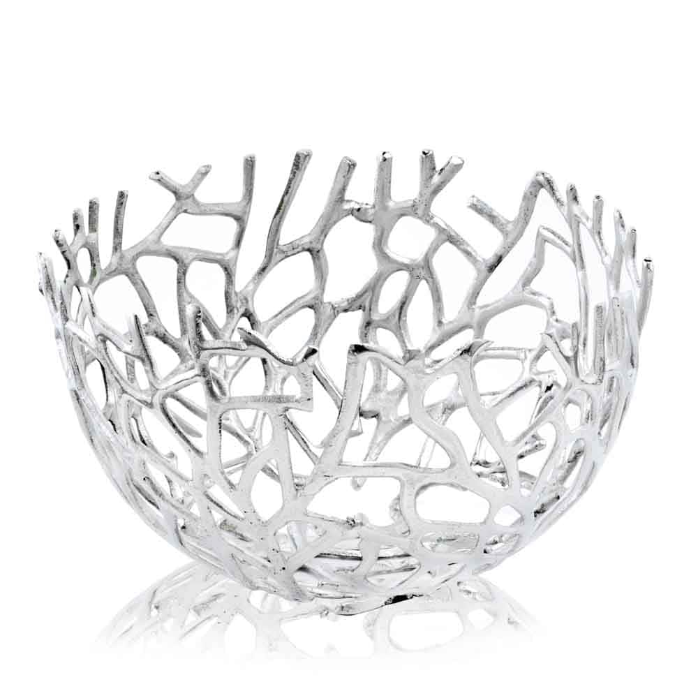 HomeRoots 14.5" x 14.5" x 8.5" Silver, Round, Twigs Bowl - 8.5 x 14.5 x 14.5