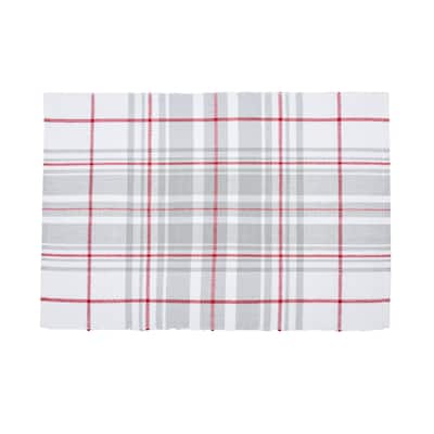 Sentiment Red White and Gray Plaid Woven Placemat Set of 6