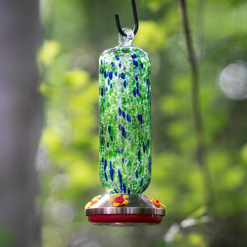 Glow in the Dark Glass Hummingbird Feeder - Green