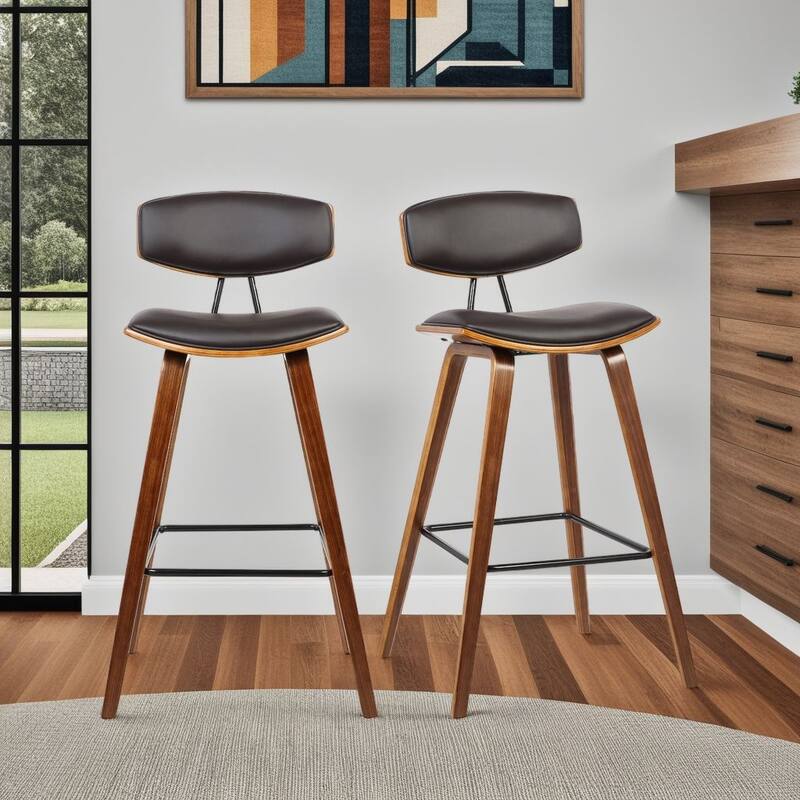 Fox Mid-Century Bar Stool, Upholstered Counter Height Chair with Bentwood Legs