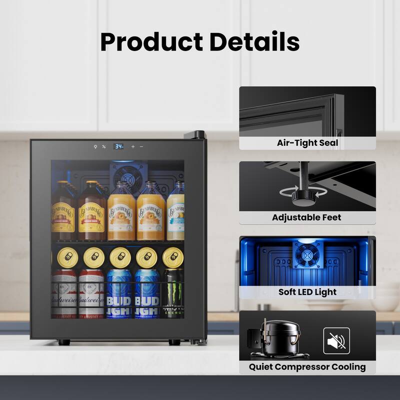 60-Can Beverage Cooler, Energy-Efficient Mini Fridge