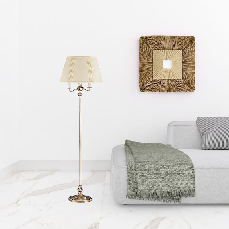 HomeRoots 60" Bronze Four Light Traditional Shaped Floor Lamp With Beige Square Shade - 18