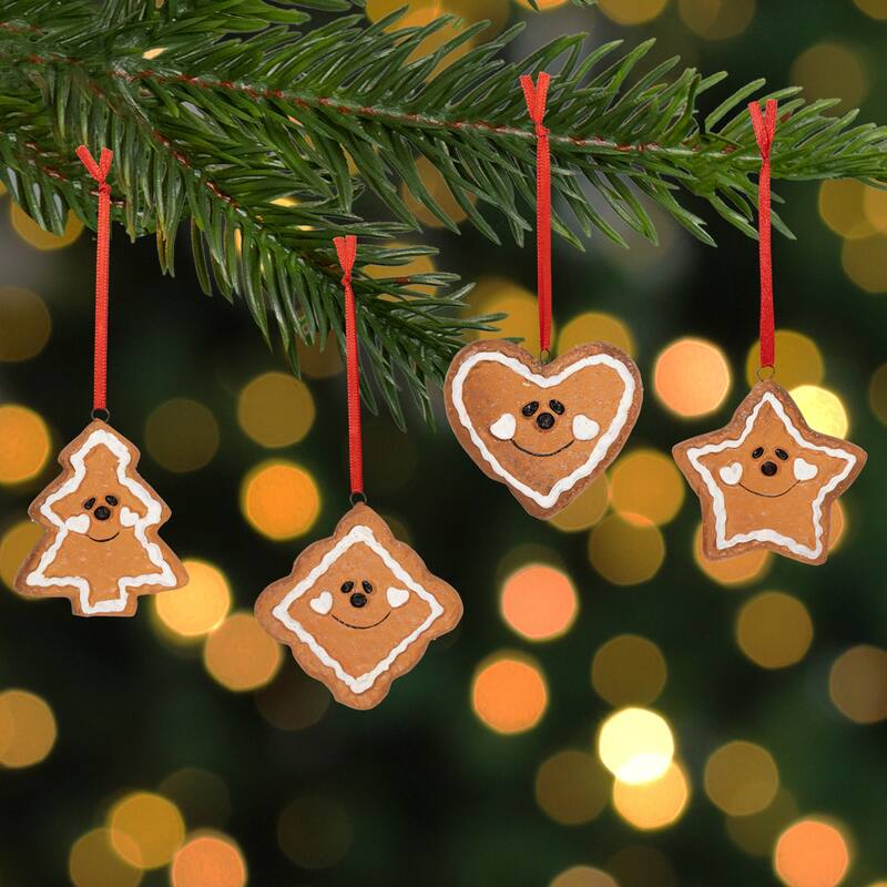 4 Gingerbread Heart, Star, Tree Diamond Christmas Ornaments 2.5"