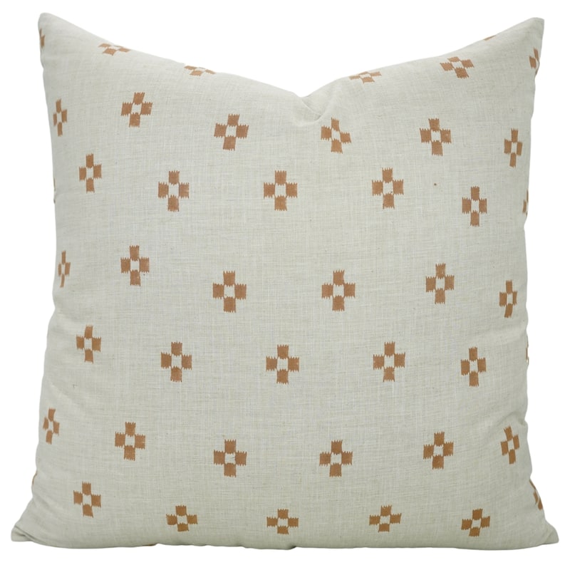 Fabdivine Soft Linen Cushion Cover Floral Block Print for Farmhouse Mustard Living Room or Office Décor, Banke Bihari - Barfi- Brown - 14" x 14" - Pillow Covers