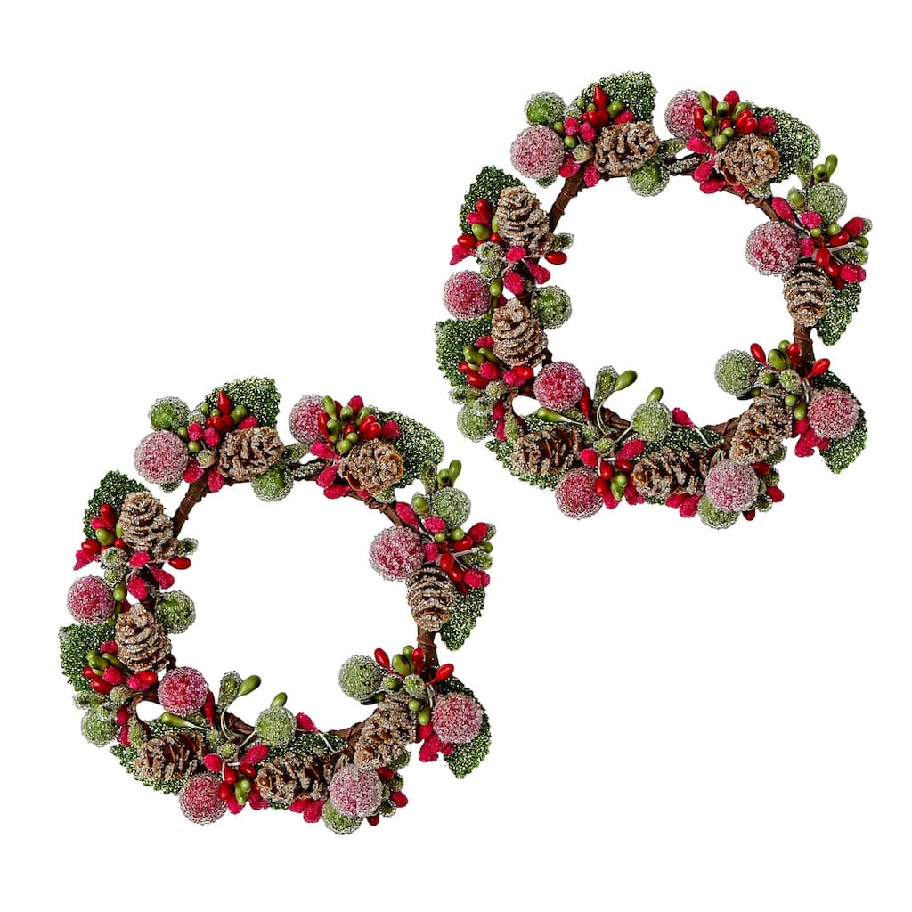 3.25" Frosted Berry & Cone Candle Ring, Set of 2 - 6