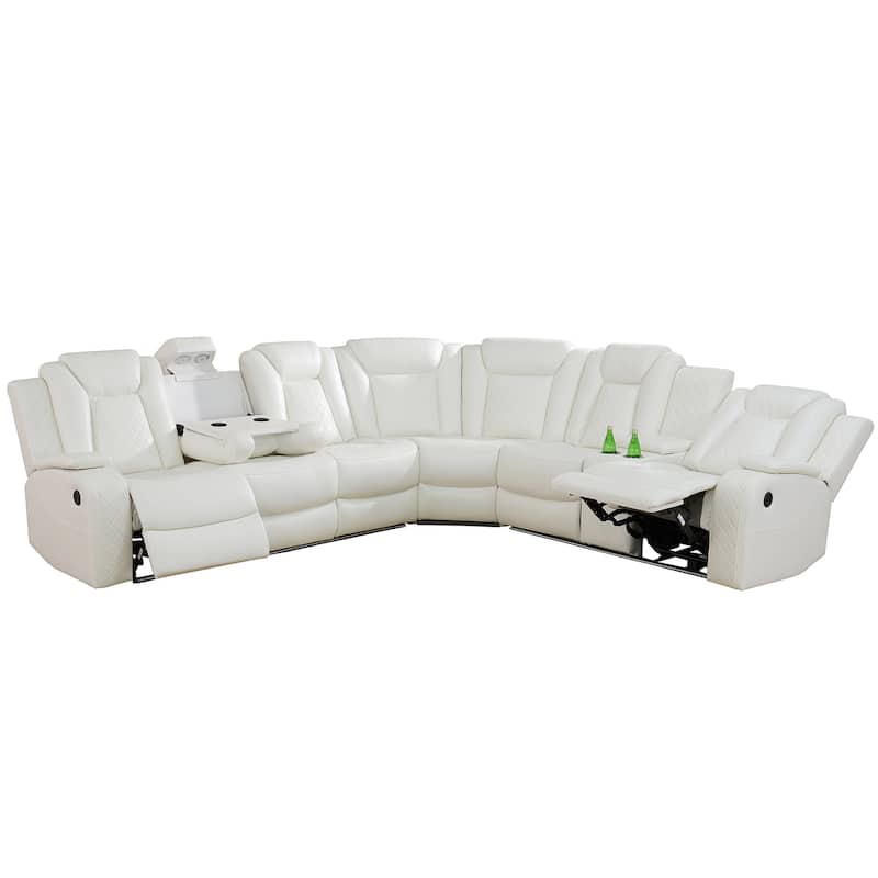 Off-White 3-Piece Breathing Leather Living Room Recliner Sofa set
